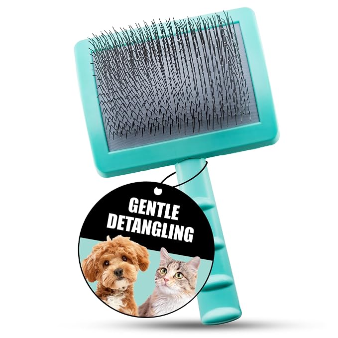 Tauro Pro Line Deshedding Slicker Brush for Dogs & Cats, Hard Pins for Undercoat Removal & Dematting, Grooming Tool for Long & Dense, Ideal for Pomeranians & Collies, Non-Slip, Mint, Large Size (L)