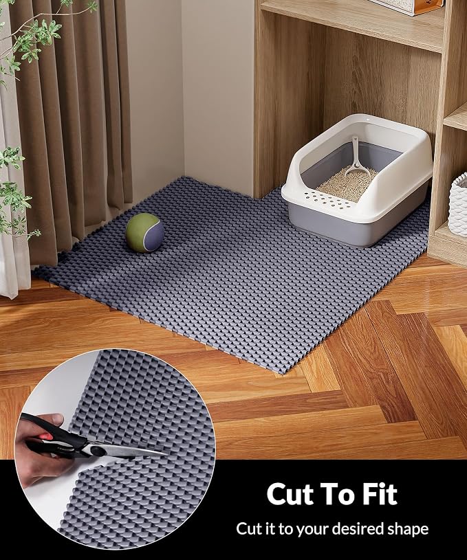 Cooyes Cat Litter Mat - Cut to Fit Any Place, 23"x17" Litter Trapping Mat for Litter Box, Easy to Clean, Waterproof & Non-Slip Kitty Pad, Scatter Control to Protect The Floor (Grey)