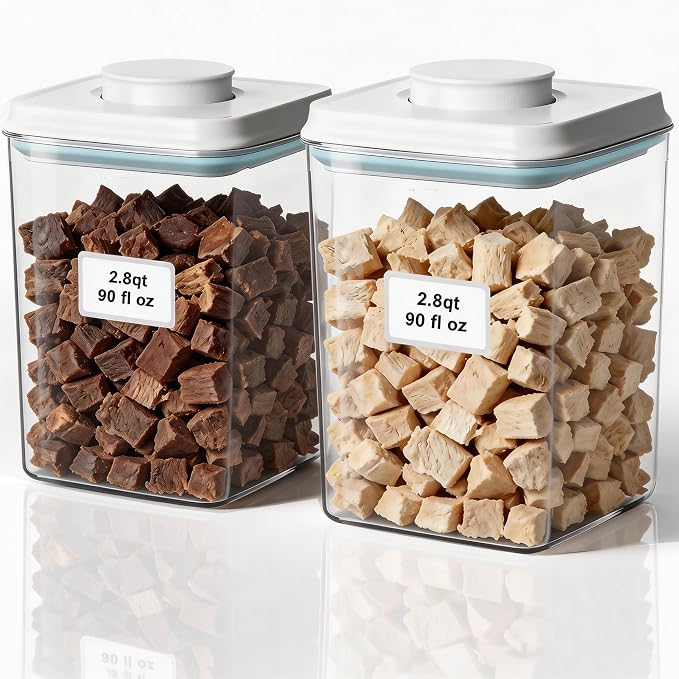 Dog Cat Treat Container Pop Pet Food Storage Container Airtight Pet 2.8qt*2 | Stackable Pet Storage Bin Pop Lid Plastic Container for Kibble & Treats BPA-Free One-Touch Opening for Kitchen Organizer