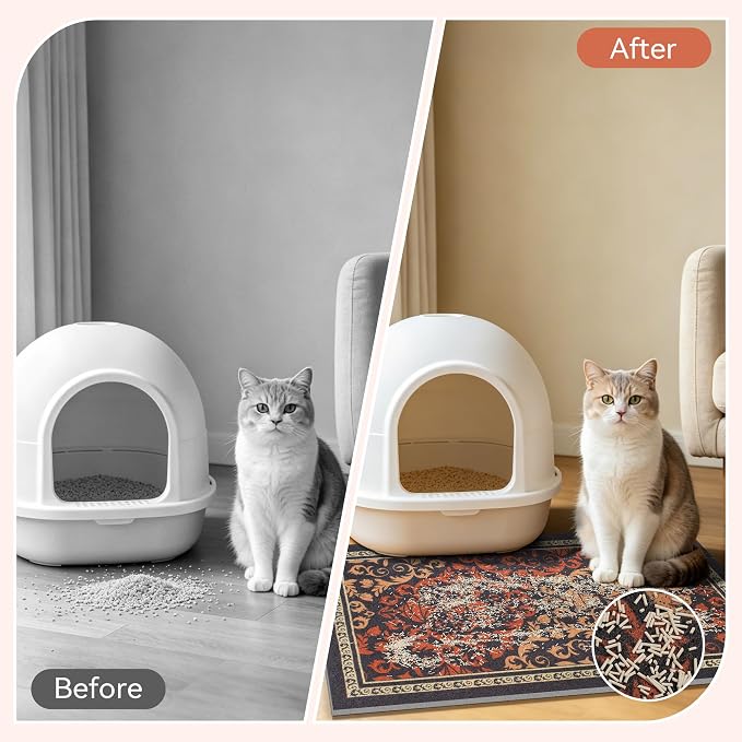 Cat Litter Mat,40"x30" High-Density PVC Cat Litters Trapping Mat, Waterproof & Non-Slip Backing, Litter Box Catcher, Soft on Kitty Paws, Easy Washable Pet Supplies Brown-Green