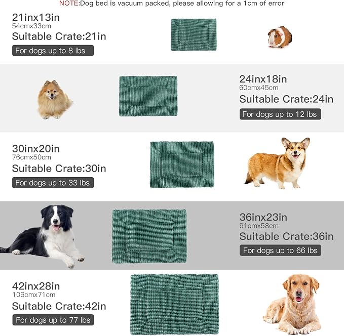 BVAGSS Reversible Dog Crate Pad, Memory Foam Pet Bed Mat, Soft Warm Machine Washable Sleeping Kennel Mattress for Small Medium Dogs XH079 (21''x13''x1.6'',Green)