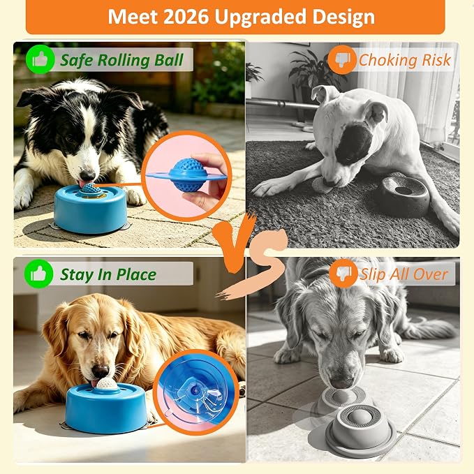 Slow Feeder Dog Bowls for Liquid Treat, Dog Enrichment Rolling Ball Lick Bowl, Non Slip Dogs Licking Bowl for Small Large Medium Breeds for Yogurt Bone Broth Food Dietary Supplement/Post-op Nutrition