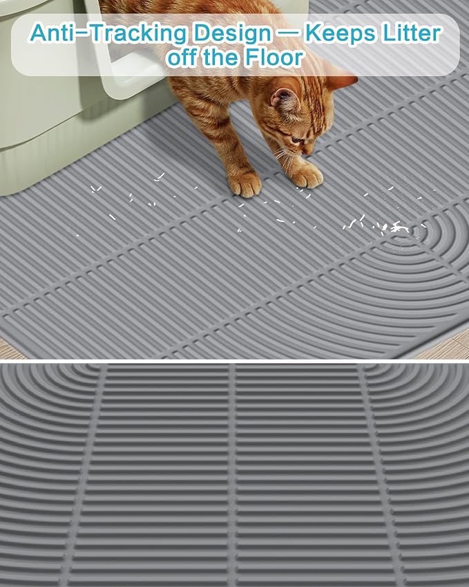 Extra Large Cat Litter Mat XL, 47" x 35", Silicone Waterproof | Traps litter, Easy to clean, Vacuum & wipe off, Waterproof backing, Non-slip design, Soft on paws