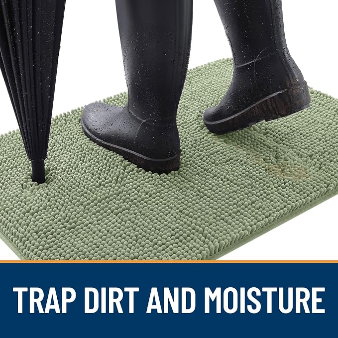 OLANLY Dog Door Mat for Muddy Paws 48x30, Super Absorbent Chenille Mud Mat | Sage Green, Absorbs Moisture and Dirt, Non-Slip Machine Washable Doormat, Quick-Drying Indoor Entryway Floor Carpet for Dogs