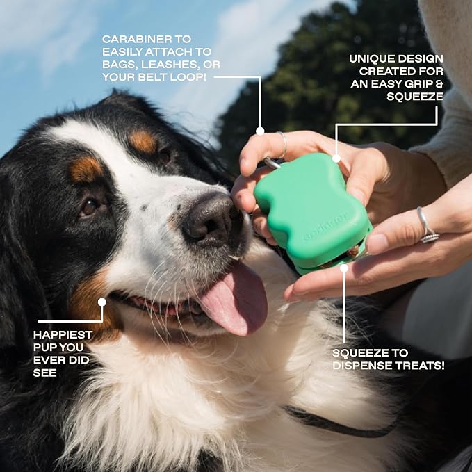 Springer Springland Dog Treat Pouch for Effort-Free Squeeze Dispensing - Easy-Fill, Food-Grade Silicone Treat Pouches for Pet Training - Includes Carabiner-Green