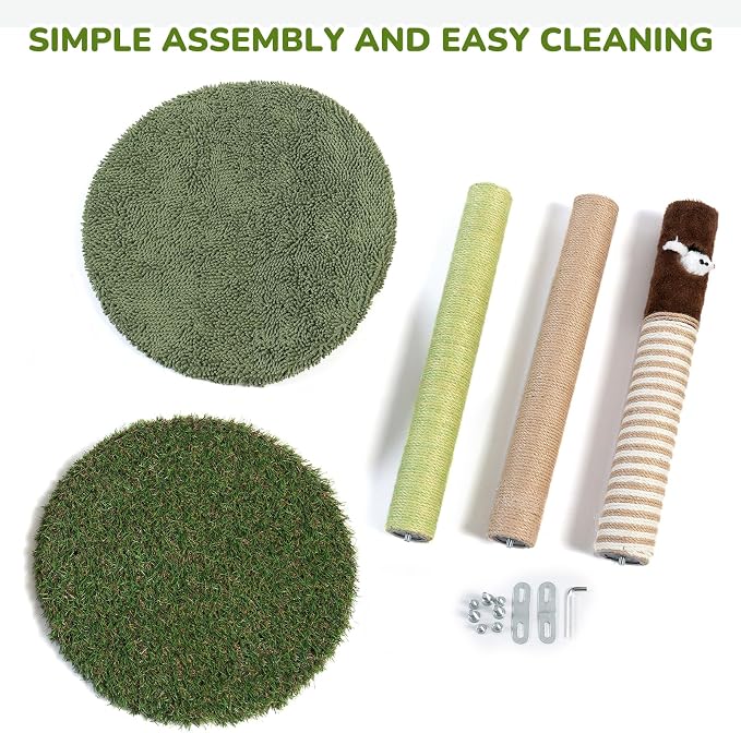 WOOCHPET 17" Small Cat Tree with Grass Base, 3 Sisal Scratching Posts & Top Perch, Cute Green Kitten Tower Platform, Small Cat Scratcher for Indoor Cats