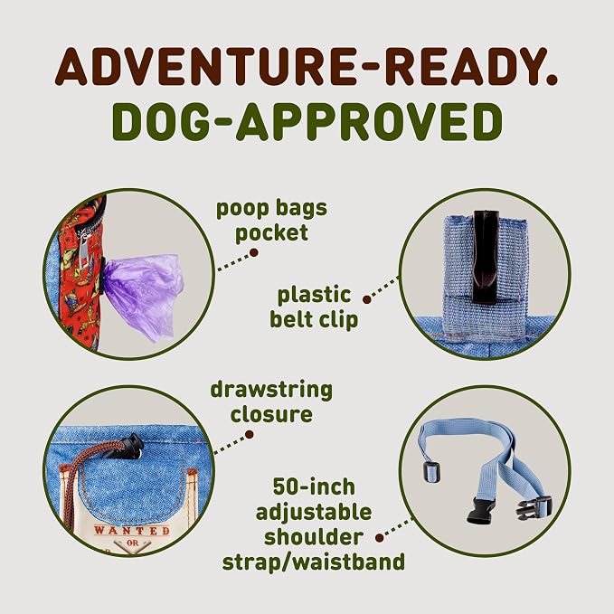 INSPECTOR TAIL Dog Treat Pouch for Training, Drawstring Bag, Hands Free | 2 Cup Tote, 4 Ways to Wear, No Bounce, Pull-Out Liner, Pockets for Snacks, Poop Bags & Keys, Pet Walking & Rewarding Holder