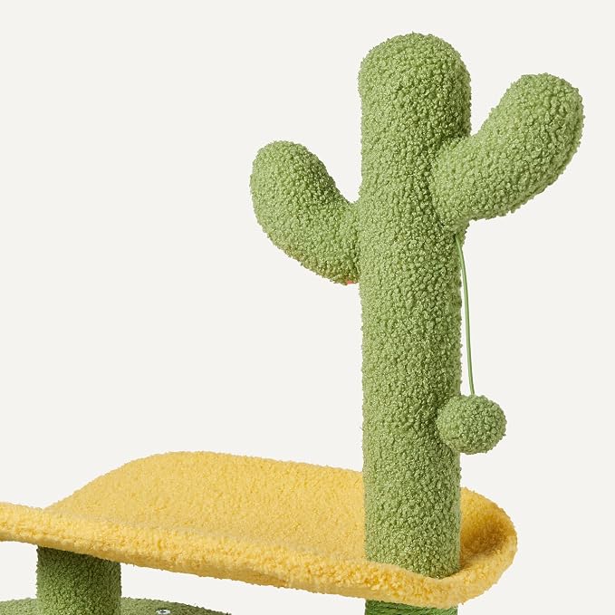 Amazon Basics Cactus Cat Tree for Indoor Cats & Kittens, Scratching Post with Curved Perch, Cozy Cat Condo, Natural Sisal, Interactive Dangling Ball, 30.7" (77.9cm) H, Green