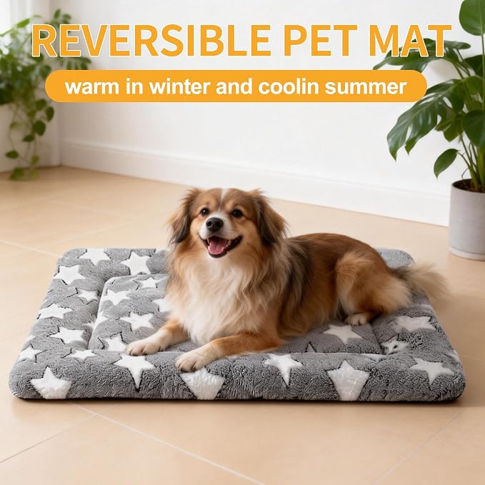 Dog Bed Mat, Reversible Crate Pads for Small/Medium/Large Dogs & Cats Sleeping, Portable & Soft, Dog Beds Crate Pad (Grey, M(30"*20"*1.5"))