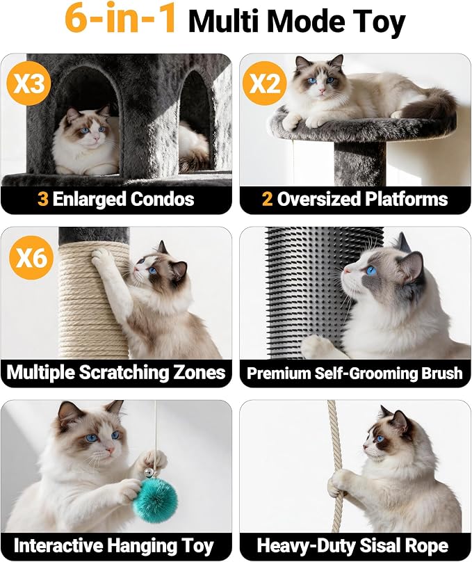 Eco-Wood Cat Tree Tower,【Top Heavy Duty】 Cat Tower for All Indoor Cats | Eco-Wood, 54” Sturdy Cat Tower Bed with 6 Scratching Posts, Scratch rope, Scratcher, 3 Enlarged Cat Condos, Jumping Perches
