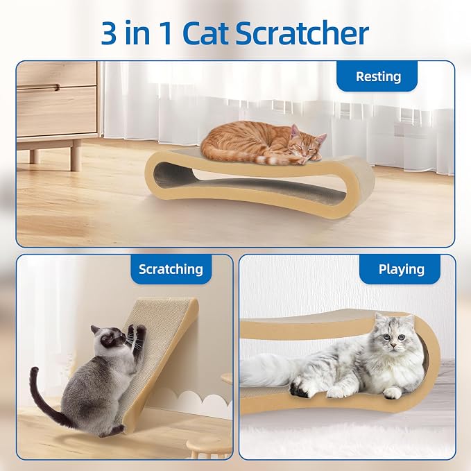 3 in 1 Cat Scratcher Cardboard, Cat Scratching Board Furniture Protector, Cat Scratching Post, Cat Beds for Indoor Cats, Infinity Shape, X-Large