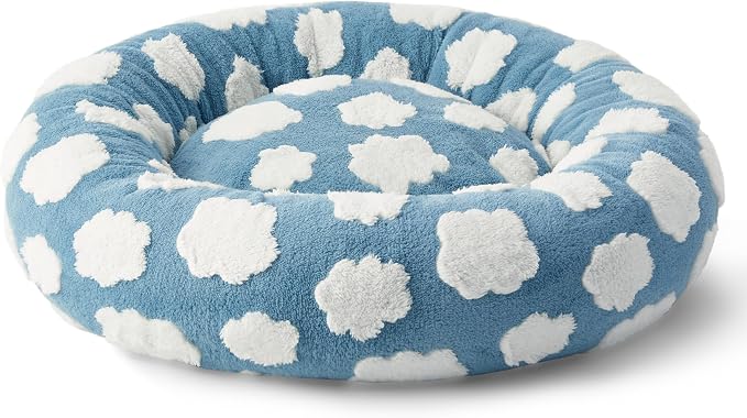 Lesure Shown on TV Donut Dog Beds Large Size Dog - XL Calming Round Sofa as Present for Pets with Washable Cover, Orthopedic Home Decor Bed with Jacquard Shaggy Plush & Anti Slip Bottom, 36 Inch，Blue