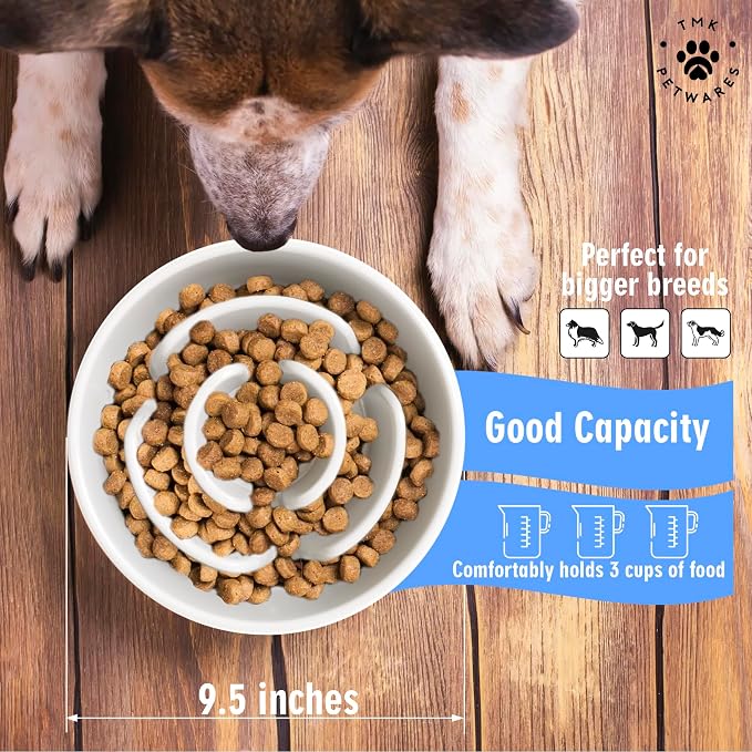 Slow Feeder Dog Bowls – Dog Bowl Slow Feeder – Microwaveable Dog Slow Feeder for All Breeds – Lead and BPA-Free Ceramic Pet Bowl – Pet Feeder for Fast Eaters