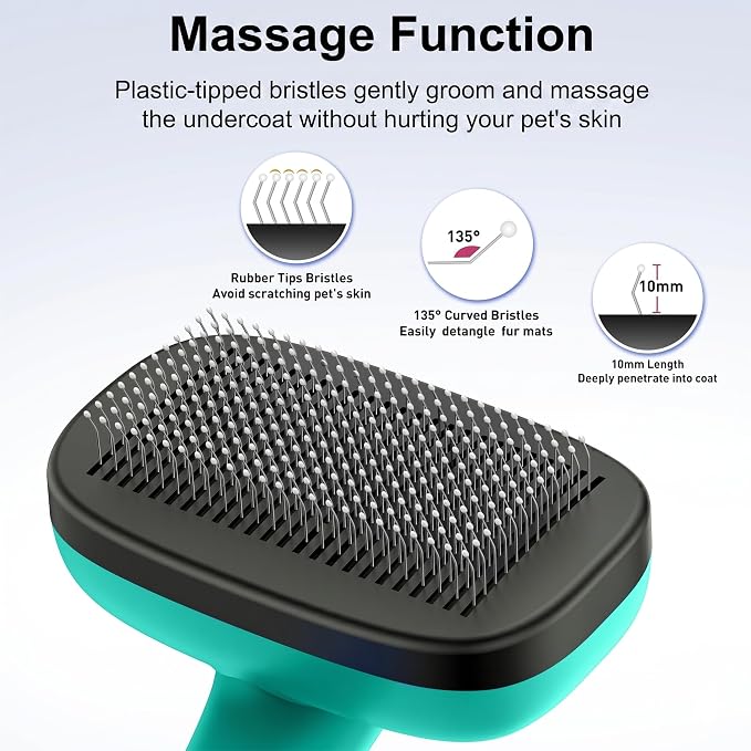 Self Cleaning Slicker Brush for Dog and Cat Shedding | Skin Friendly Deshedding Brush for Short or Long Haired Dogs & Cats, One-Click Retractable for Easy Cleaning Flying Hair