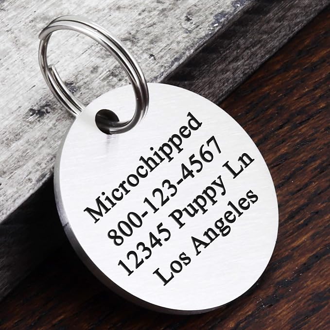Ultra Joys Stainless Steel Pet ID Tags - Personalized Front & Back Engraving, Custom Dog & Cat Tags, Optional Two-Sided Engraving, Round Vine Design, Silver Large