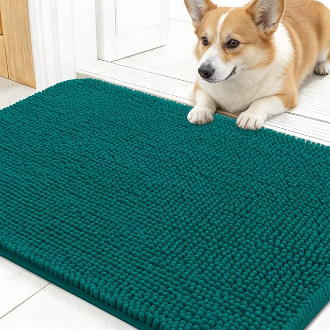 OLANLY Dog Door Mat for Muddy Paws 24x16, Super Absorbent Chenille Mud Mat | Lake Blue, Absorbs Moisture and Dirt, Non-Slip Machine Washable Doormat, Quick-Drying Indoor Entryway Floor Carpet for Dogs