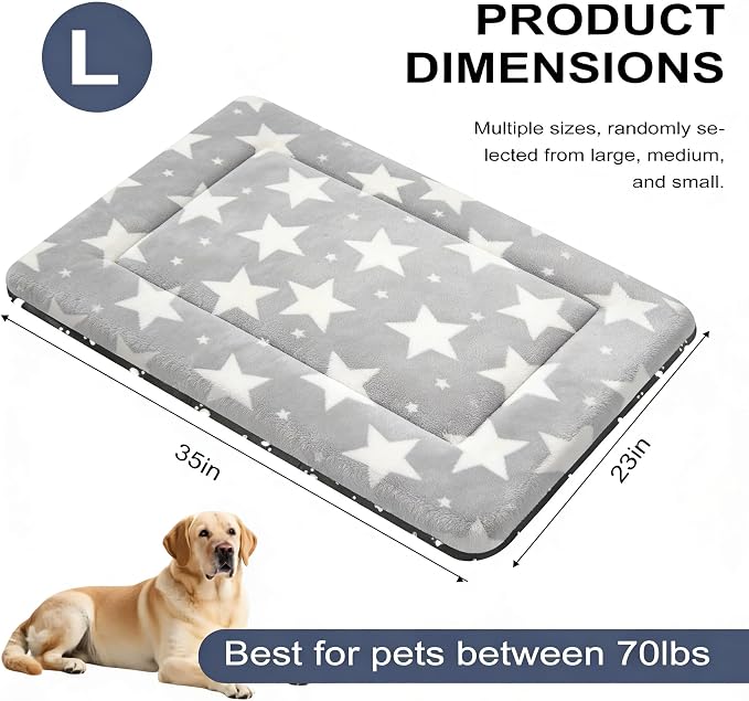 Dog Bed Mat, Reversible Dog Crate Pad with Washable Kennel Mat and Soft Foam, Pet Bed for Dogs & Cats, for Crates Carriers & Travel(Big&Small Stars Grey, 35" L*23" W*1.5" Th)