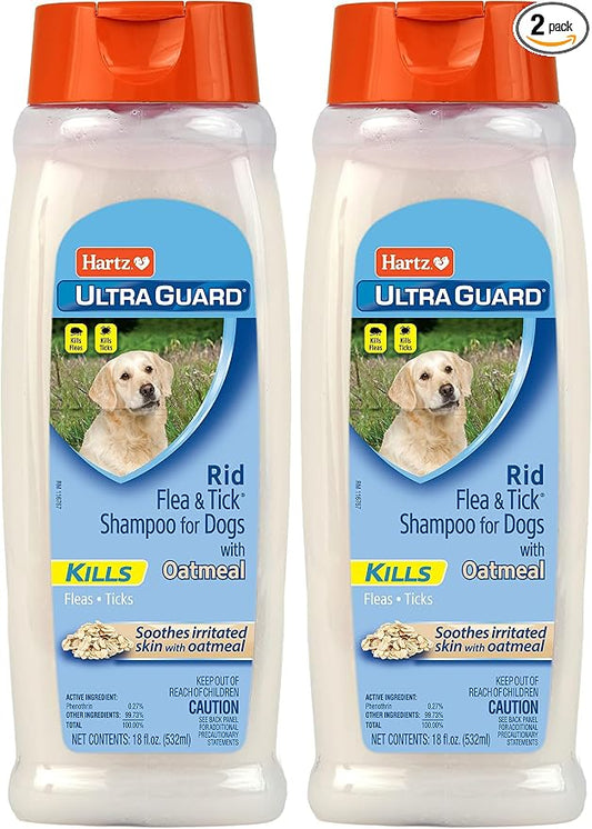 Hartz UltraGuard Rid Flea & Tick Oatmeal Dog Shampoo, 18 oz Bottle (Pack of 2)