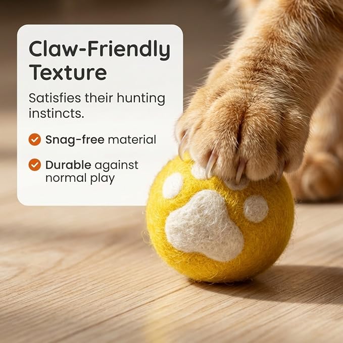 Glaciart One Wool Balls for Cats 5 Pack, Felt Balls for Cats, Wool Cat Toys for Indoor Cats & Kittens, Handmade Natural Interactive Cat Toys for Play & Exercise