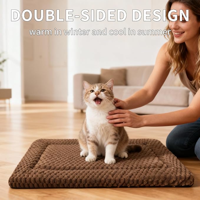 Dog Bed Mat,Reversible & Ultra Soft Kennel Pad-Machine Washable Pet Bed for Dogs & Cats-All-Weather Crate Liner for Crates,Carriers & Travel (Dark Brown, 18" L x 14" W x 1.5" Th)