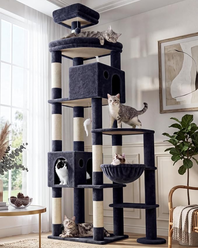 Globlazer Giant Cat Tree for Indoor Large Cats, 83in, F83, Dark Grey | XXL Cat Tower with 9 Scratching Posts for 20lb+ Heavy Duty Large Adult Cats