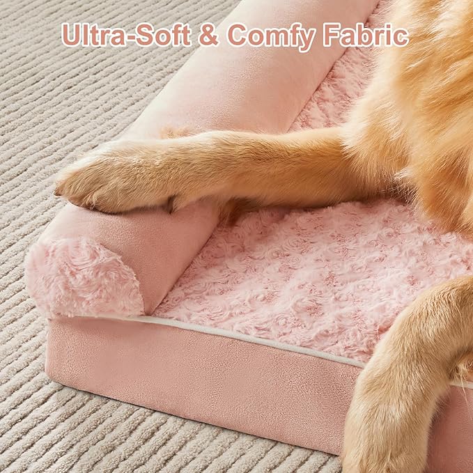 BFPETHOME Orthopedic Washable XXL Dog Bed for Senior Dog Cozy Sleep | Extra Large Waterproof Big Soft Pet Couch Bed for Dogs Relax with Removable Cover Supportive Egg Crate Foam Pink 48x35 Inch