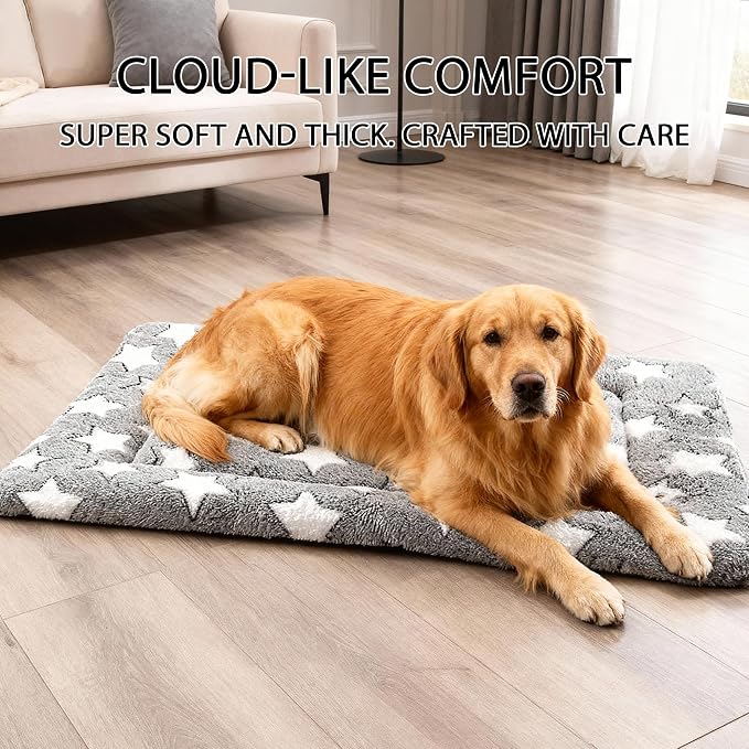 Dog Bed Mat, Reversible Crate Pad & Durable Dog Bed - Machine Washable Kennel Mat with Ultra Soft for Large Dogs (Cool/Warm), 35" x 23", Grey&Star