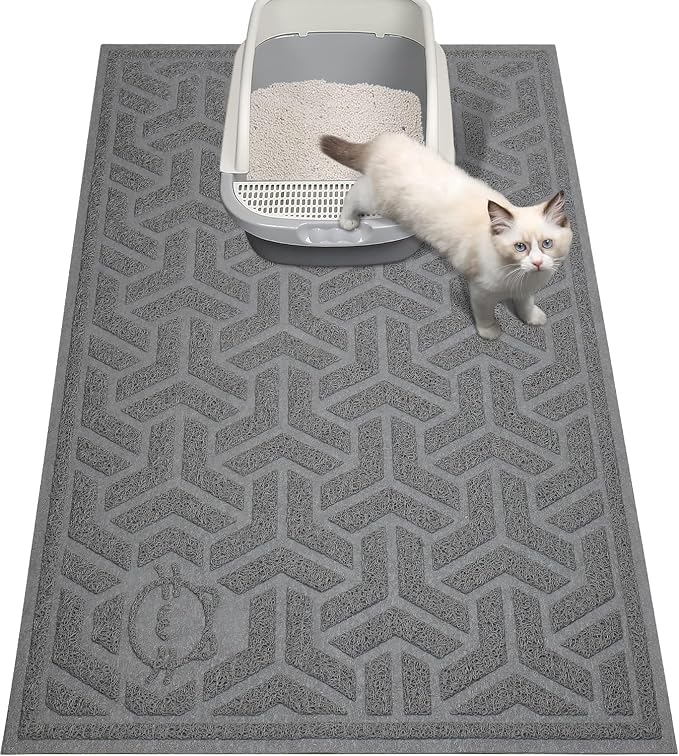 UPSKY Waterproof Cat Litter Mat Large 35" x 24" Soft on Kitty Paws, Gray | Litter Box Mat, Cat Litter Mat Litter Trapping Mat, Waterproof Scatter Control, For Indoor Cats, Easy to Clean