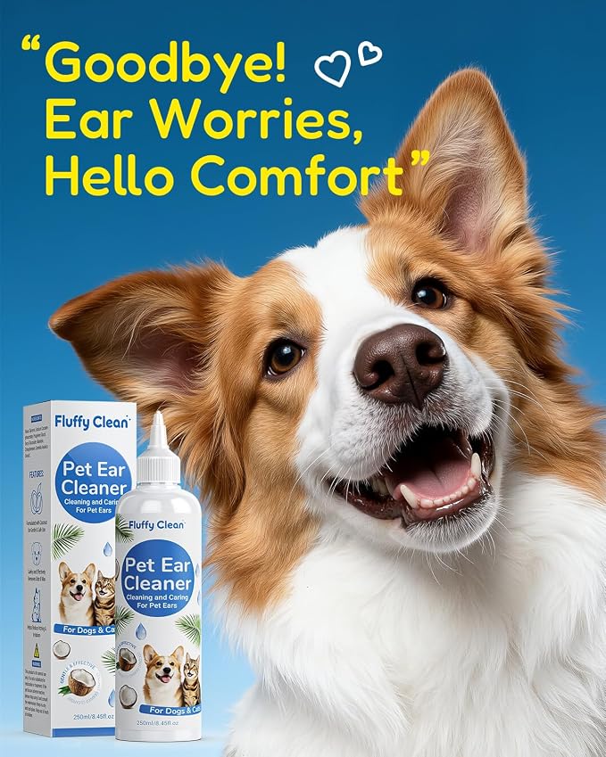 Ear Cleaner for Dogs & Cats - Gentle Ear Cleaning Solution with Natural Non-Irritating Formula for Sensitive Ear Care, Removes Built-up Wax, Discharge, Dirt & Debris - 8 OZ