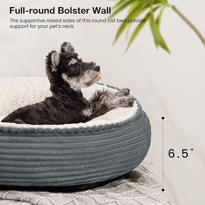 Love's cabin Round Donut Cat and Dog Cushion Bed, 24in Pet Bed for Small or Medium Dogs, Anti-Slip & Water-Resistant Bottom, Soft Durable Fabric Pet Beds, Washable Calming Cat Bed Bluish Grey