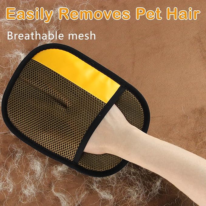 Thickened Pet Hair Removal Glove for Fabric Surfaces, Brown | Easy-On 2-Finger Design; Secure Stay-Put Fit; Easy Hair Pickup; Reusable Design; Sofas, Beds, Carpets, Pet Beds and Car Seats