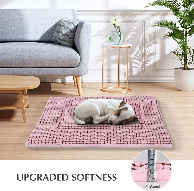 BVAGSS Reversible Dog Crate Pad, Memory Foam Pet Bed Mat, Soft Warm Machine Washable Sleeping Kennel Mattress for Small Medium Dogs XH079 (21''x13''x1.6'',Pink)