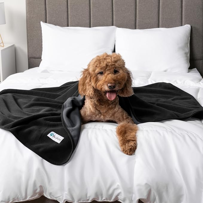 PetAmi Waterproof Dog Blanket for Couch, Pee Proof Reversible Cat Blanket for Sofa Bed Furniture Protector, Soft Fleece Washable Pet Throw for Dogs Cats Puppies Kittens, 40x60 Black Gray