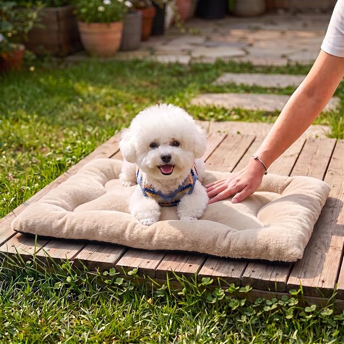 Dog Bed 24" for Metal Crate Pad, Washable Kennel Mat for Small Puppy & Cats | Soft faux rabbit fur, non-slip,machine wash/dry, plush cushioning, for crates, floors & travel, multiple sizes for all breeds