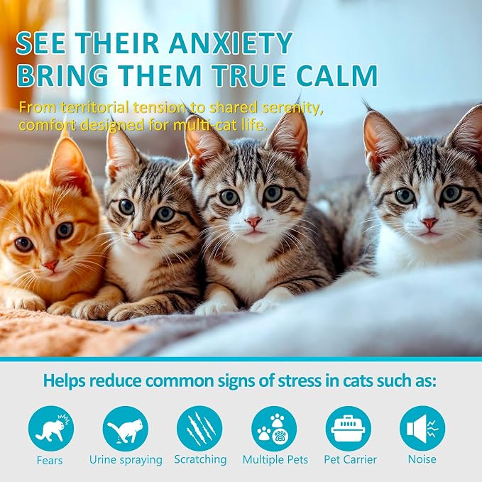 Multi‑Cat Calming Diffuser, 360-Day Pheromone Diffuser 12 Refills & 3 Plugs | Cat Pheromones Calming Diffuser Refill Kit for Pee Spraying, Aggression, Meowing & Scratching, Relieve Anxiety Stress