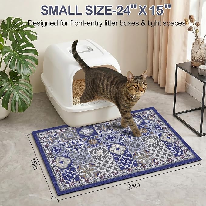 Glittme Cat Litter Mat, 24"x15" Non-Slip Washable Trapping Mat for Cats | Litter Trapping Mat With Thick PVC Coil To Catch Scatter, Soft On Paws And Waterproof Bottom To Protect Floors