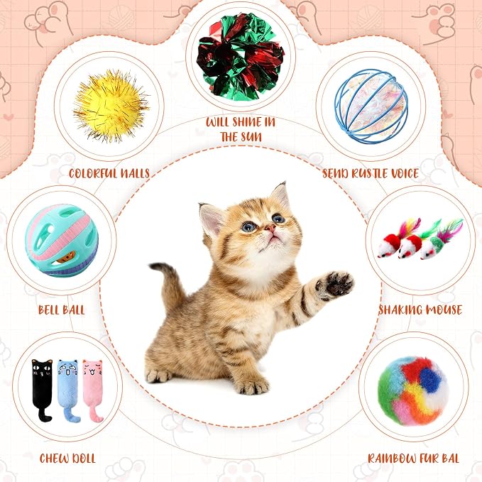 Shappy 150 Pcs Cat Toys for Indoor Cats Bulk, Kitten Toys Pack, Variety Interactive Gift Including Mice Rainbow Balls Spring Crinkle Balls Gift for Kitty Kitten Cat(Funny)