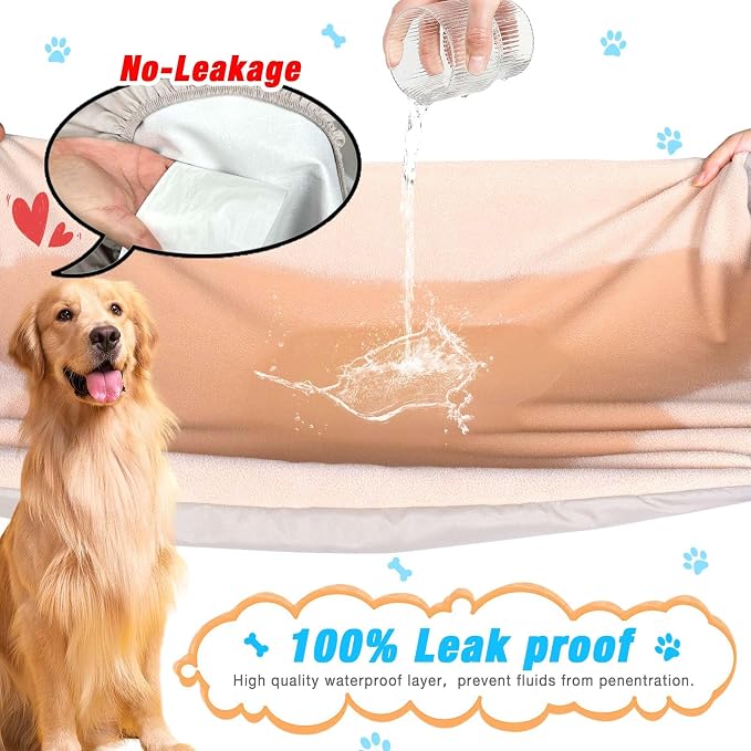 Dog Bed Covers Replacement Washable 100% Waterproof Dog Bed Sheets Soft & Noiseless 2 Pack, 42" x 28" Beige