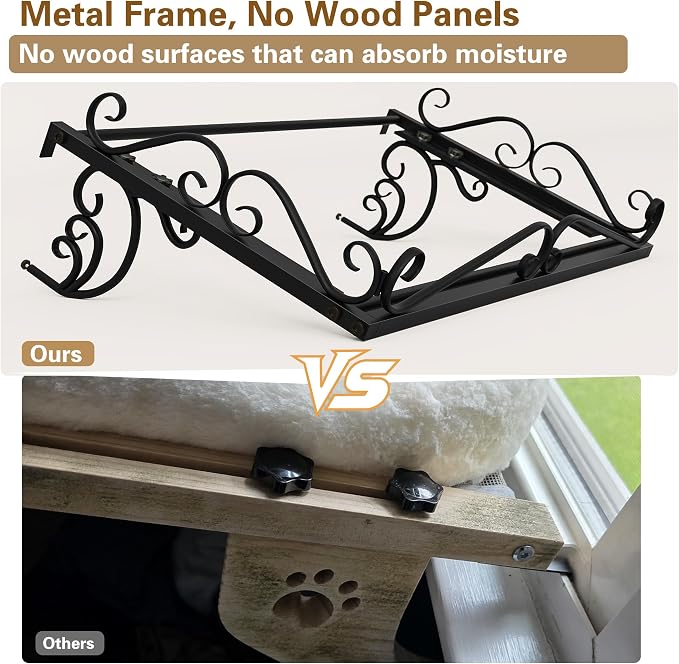 PUPETPO Cat Window Perch for Large Cats, 2-in-1 Window & Sill Mount, Black | Heavy-Duty Iron Frame with Triangle Support, Cat Window Bed with Plush Cushion, Holds 40+ lbs