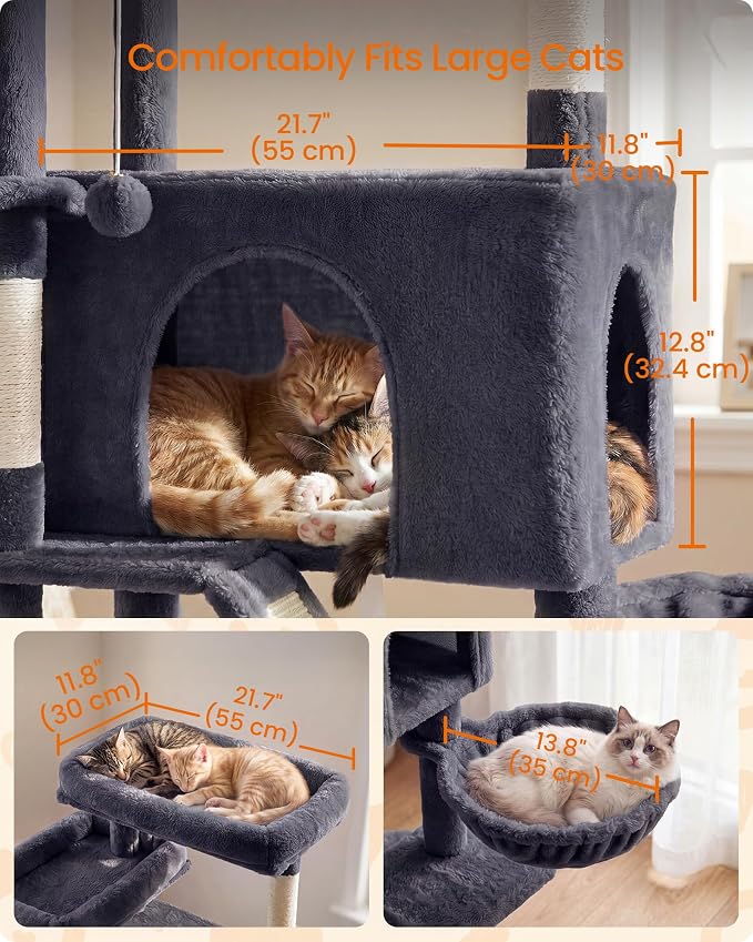 Feandrea Large Cat Tree, 81.1" Tall Sturdy Cat Tower for Indoor, Dark Gray | Sturdy Tall Climbing Tower, Multi-Level Condo for Indoor Cats, Dark Gray, CLAWFY Collection UPCT021G201
