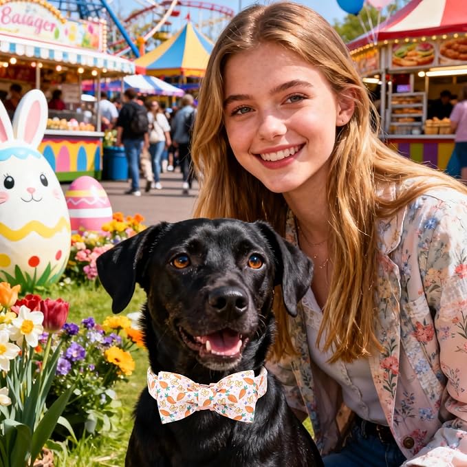 DOGWONG Easer Dog Collar with Bow,Pink Easter Dog Collar, Adjustable Durable Soft Carrot Easter Dog Collars for Male Female Puppy,M