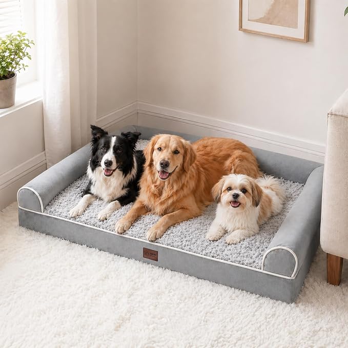 WESTERN HOME Large Dog Bed, Orthopedic Dog Beds for Senior Dogs, Waterproof XXL Pet Beds with Washable Removable Cover, Extra Large Soft Nonskid Bottom Pet Sofa Couch, 50in, Grey
