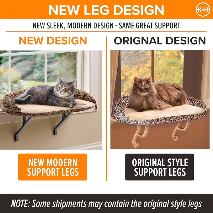 K&H Cat Window Perch, Deluxe Kitty Sill with Bolster, 24x14in, Tan/Leopard | Cat Window Hammock Bed, Orthopedic Window Bed Holds 40 lbs, Washable Cover, Indoor Windowsill Furniture