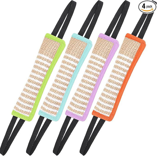 Kacctyen 4 Pcs Dog Tug Toys, Jute Pillow Pull Toy with 2 Strong Handles Tug of War Interactive Play Puppy Training Equipment for Medium to Large Dogs, 4 Colors(Pastel)