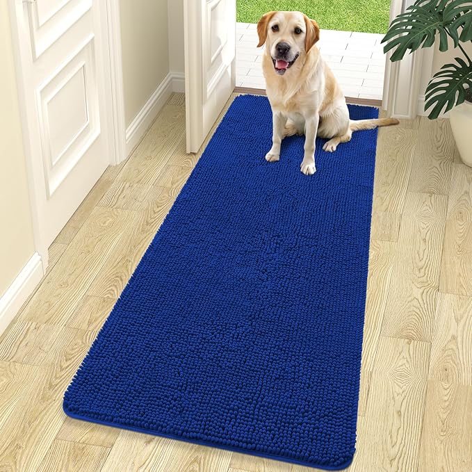 OLANLY Dog Door Mat for Muddy Paws 70x24, Super Absorbent Chenille Mud Mat | Royal Blue, Absorbs Moisture and Dirt, Non-Slip Machine Washable Doormat, Quick-Drying Indoor Entryway Floor Carpet for Dogs