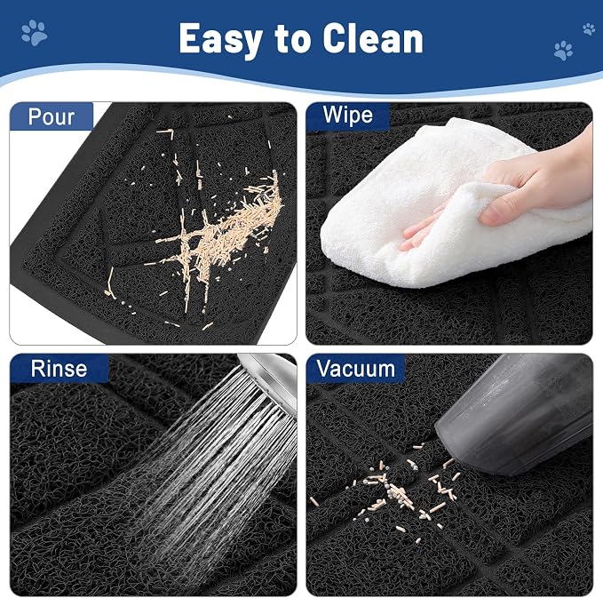 Smiry Cat Litter Box Mat 30x17, Non-Slip Water Resistant Litter Trapping Mat, Easy Clean Less Waste and Urine-Locking Cat Carpet for Indoor, Black