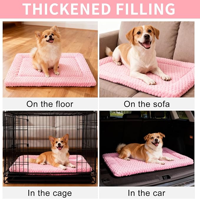 Dog Bed Mat,Reversible & Ultra Soft Kennel Pad-Machine Washable Pet Bed for Dogs & Cats-All-Weather Crate Liner for Crates,Carriers & Travel (Pink, 30" L x 20" W x 1.5" Th)