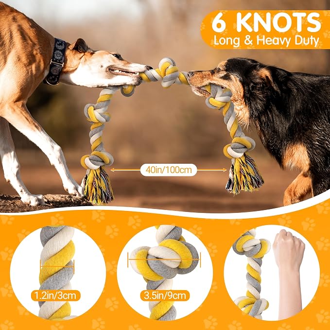 Norvy XXL 6-Knot Dog Rope Toy for Large Dogs Aggressive Chewers 40in Long Heavy Duty Rope Toy Almost Durable Dog Tug Toy Puppy Cotton