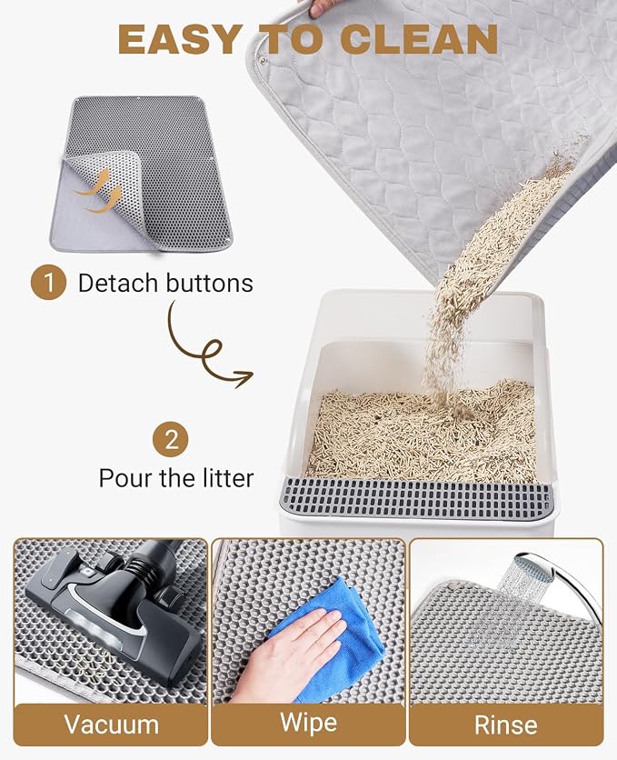 Fostanfly Cat Litter Mat, Machine Washable, Extra Large XL 45"x27", Gray | Cat Litter Trapping Mat, Urine & Waterproof, Double Layer Design, Honeycomb Scatter Control- Easy Clean for Floor