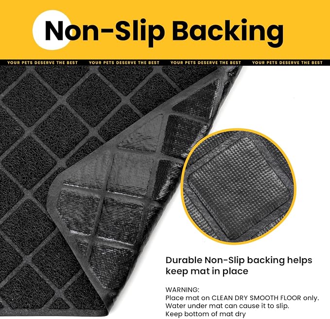 Conlun Cat Litter Mat Litter Trapping Mat, Black Premium Durable PVC Grid Mesh with Scatter Control, Non-slip, Less Waste Cat Litter Box Mat, Soft on Kitty’s Paws, Urine Waterproof 47" x 35"